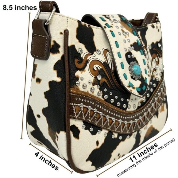 Western Cow Print Purse for Women - Brown Cowhide Crossbody with Conceal Carry - Picture 5 of 8
